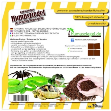 70 L Kokoseinstreu Bodengrund Terrarienerde für Reptilien - Kokoserde einfach portionierbar - MAXIBLOCK Terrarium Humusziegel Einstreu Cocoground Kokosgrund Kokoshumus Kokosziegel Kokosfaser Briketts Kokobricks -fein- - 3