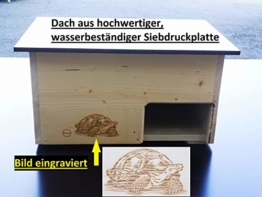 Qualität aus Niederbayern ARBRIKADREX Schildkröte Premium Schildkrötenhaus XXL (L:60cm; B.40cm; H:31cm) mit Sonnendach, Windfang, Einstellbarer Belüftung und Plexiglastor 18mm Vollholz Fichte - 1